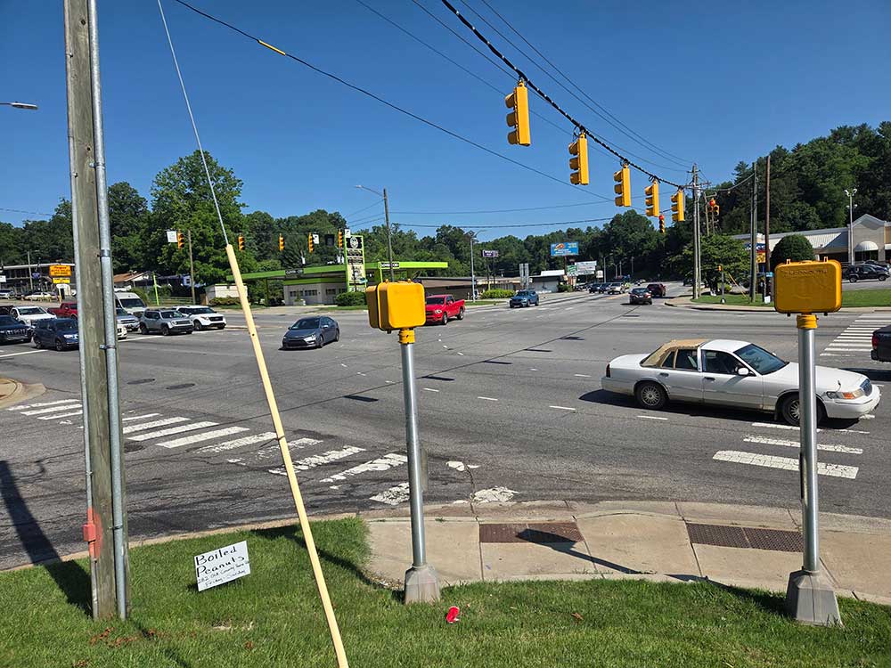 Morning traffic at the intersection of Patton Avenue and New Leicester Highway in Asheville, NC